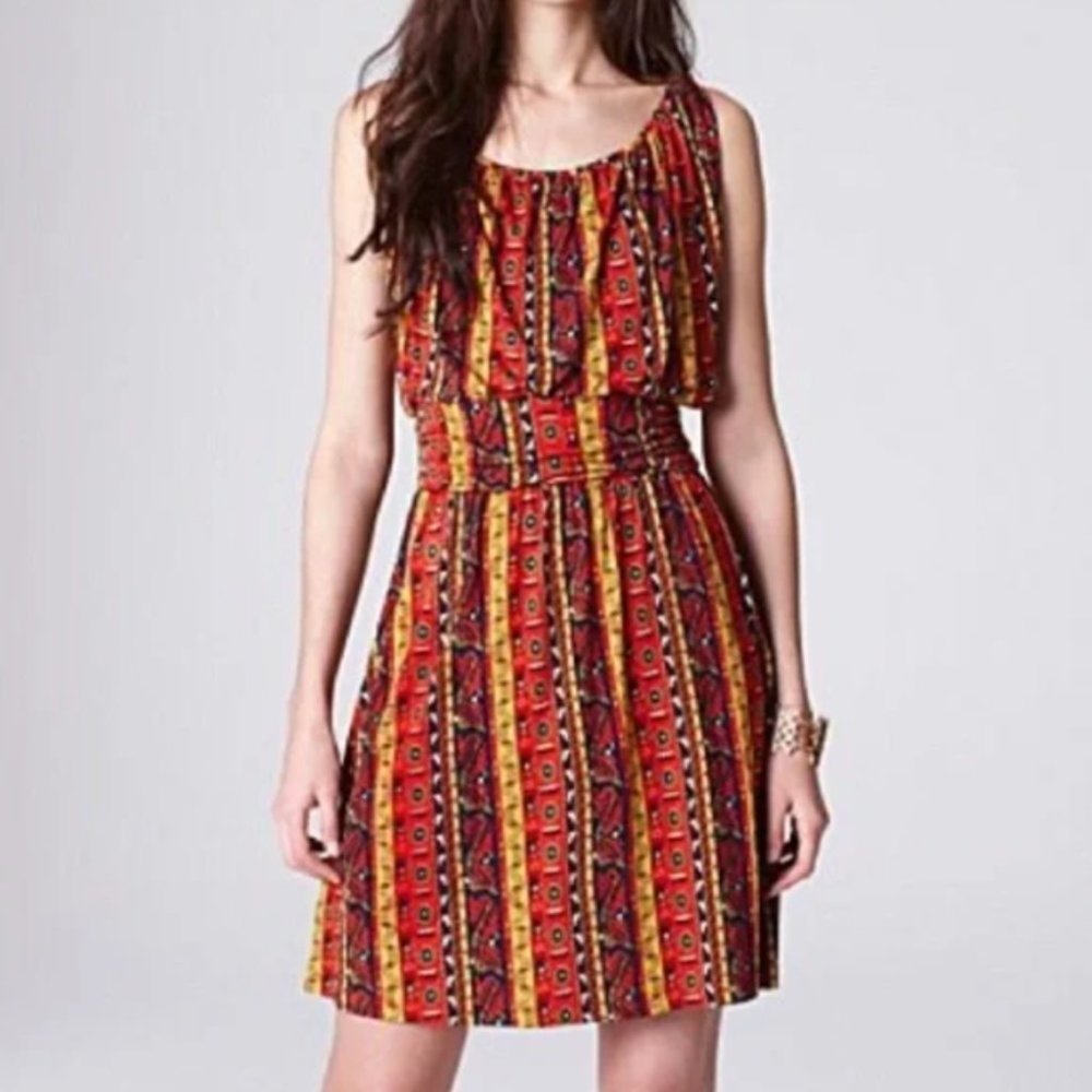 Lucky Brand Ruched Waist Summer Nights Jordana Boho / Aztec Dress Size Small - Picture 1 of 9